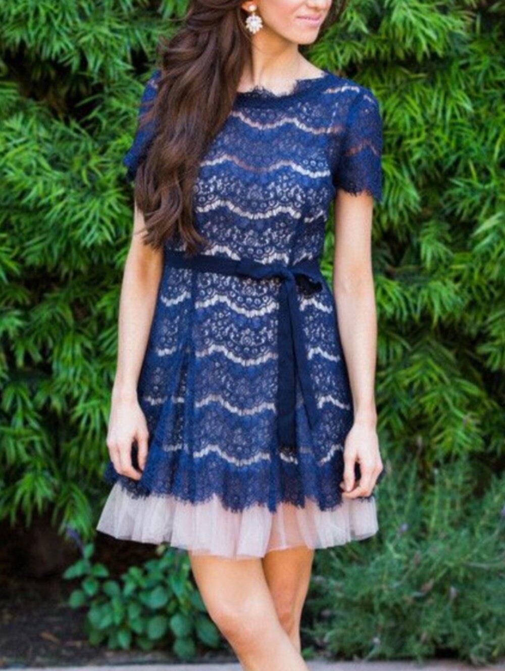 Ark & Co Blue And Cream Lace Cocktail Mini Dress